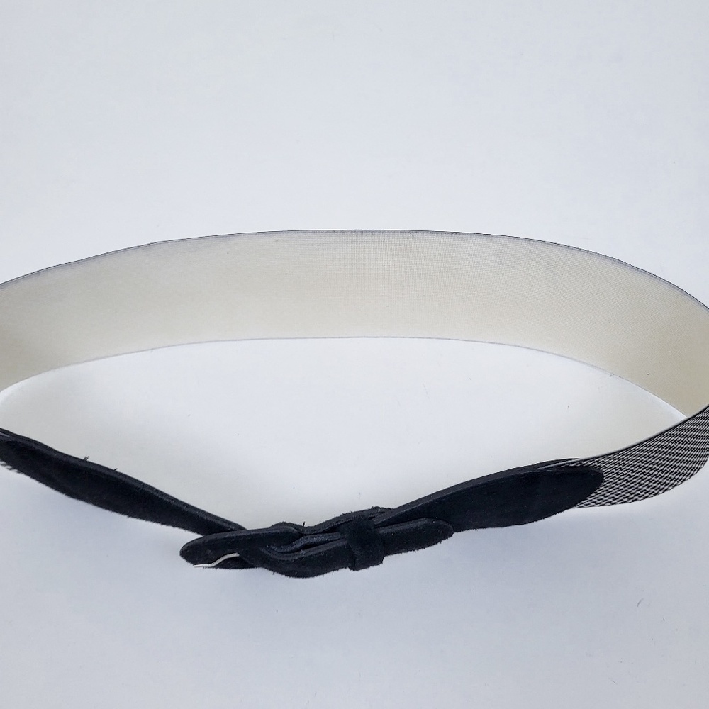 90s Houndstooth Belt Wide Buckle Thick Suede Black White - Picture 11 of 12